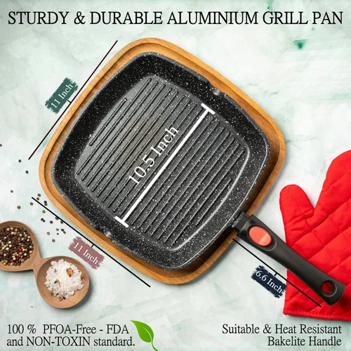 Vista 25 de Moss & Stone Sartén antiadherente de 12 pulgadas para cocinar en interiores, sartén de aluminio fundido para estufa e inducción, apta