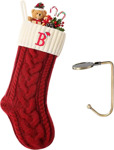 Vista 10 de Botas de Navidad personalizadas, iniciales personalizadas, 18 pulgadas, botas de Navidad tejidas con letras para colgar en la chimenea, botas