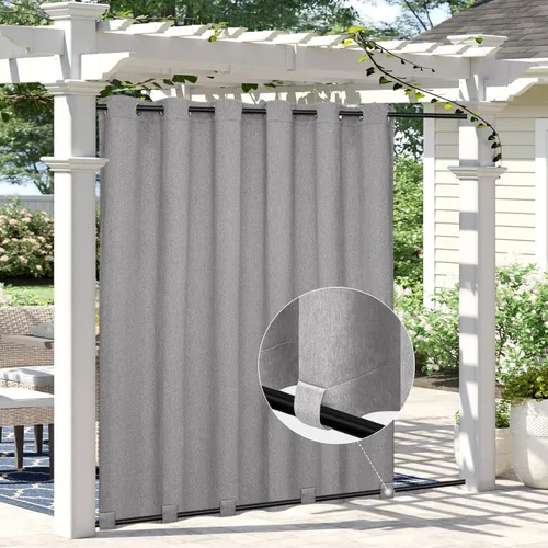 Vista 23 de Easy-Going - Cortinas para exterior con aspecto de lino impermeables y a prueba de viento para porche, cortinas de privacidad para exterior suaves