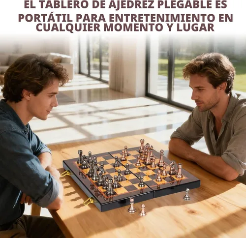 Vista 7 de Juego de ajedrez de metal de lujo con tablero de ajedrez de madera de 15 pulgadas Piezas de ajedrez de metal pesado 2 reinas adicionales Juego