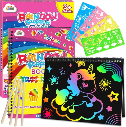 Vista 7 de ZMLM Regalo de manualidades de papel para rascar, paquete de 2 cuadernos de arcoíris, suministros de juguetes, rellenos para cesta de Pascua