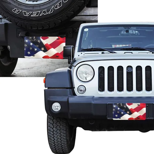 Vista 7 de Placa de matrícula patriótica con bandera americana, estrellas y rayas de aluminio, cubierta de placa de matrícula delantera para automóvil