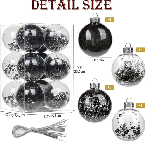 Vista 2 de Briful Bolas de Navidad de plástico transparente inastillables de 3.150 in/3.15 pulgadas, juego de bolas de Navidad decorativas transparentes