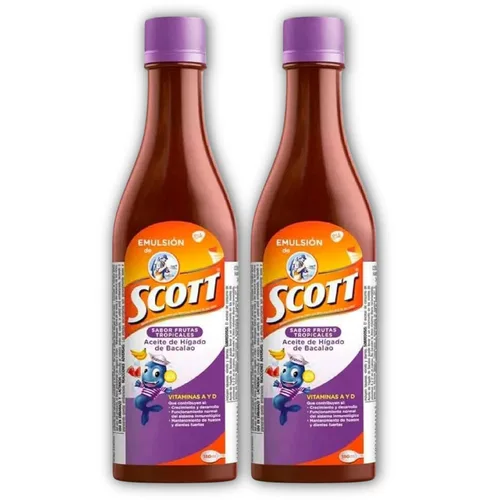 DECA EXPERTS Emulsión de Scott Aceite de hígado de bacalao sabor Frutas Tropicales Pack de 2 de 6.1 fl oz - 6.1 fl oz - con vitamina A y Calcio,