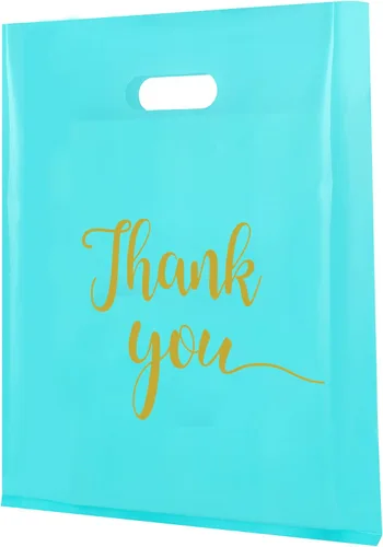 Vista 9 de MUKOSEL Bolsas de agradecimiento con asas para negocios, paquete de 100 bolsas de plástico reutilizables de 12 x 15 pulgadas, extra gruesas de 2.36