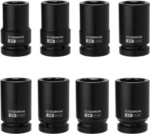 Vista 3 de CASOMAN Juego de 8 llaves de impacto profundo de 1 pulgada, CR-MO, métricas, 6 puntos, juego de llaves de impacto de rueda resistentes