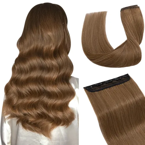 Vista 9 de Extensiones de cabello con clip, cabello humano Remy, extensiones de cabello largo lacio de una pieza con 5 clips, con gancho para colgar