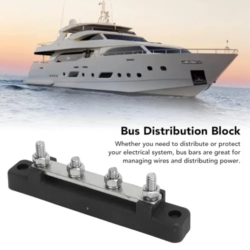 Vista 4 de Power Distribution Block, Neat Management Bus Bar Power Distribution Block Easy Installation 12 to 48V 150A Rust Proof Safe for Marine Boats (Black)
