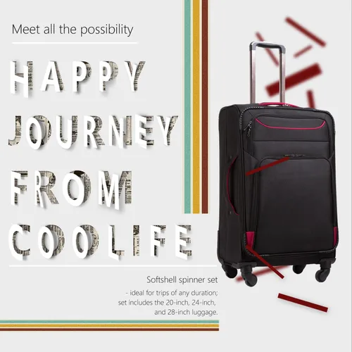 Vista 2 de Coolife Juego de equipaje de 3 piezas maleta Spinner Softshell ligero Negro rojo