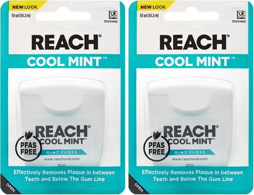 Vista 11 de REACH Hilo dental Cool Mint, menta fresca, removedor de placa para dientes, resistente a las trituraciones, encerado, fácil de encías y dientes