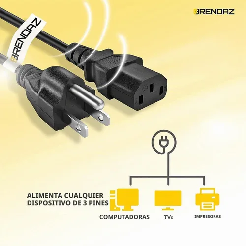 Vista 3 de Cable de alimentación universal de CA – Paquete de 2 – Cable de alimentación de PC de 1 pie de 3 clavijas de repuesto para computadora, monitor