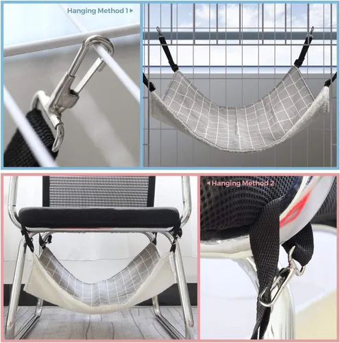 Vista 7 de ComSaf Hamaca reversible para gatos, hamaca transpirable para mascotas con correas ajustables y ganchos de metal, hamaca colgante de doble cara