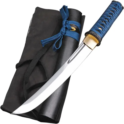 Vista 4 de Katana corta de espiga completa de acero al carbono Samurai japonés Tanto de acero al carbono