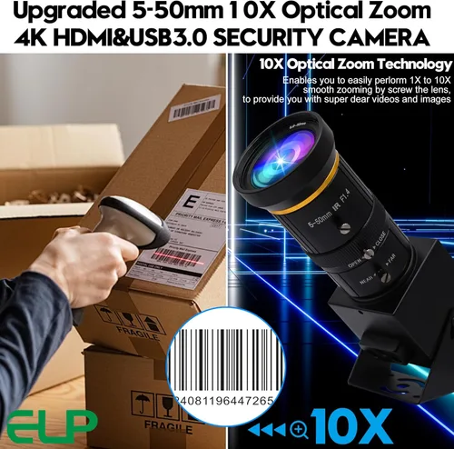Vista 9 de ELP Cámara USB USB 4K USB 3.0 HDMI Zoom Manual Cámara Web 4K 60fps Cámara de PC Mini Cámara de Primer Plano para Computadora H.264 Telescopio Cámara