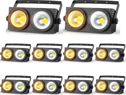 Vista 9 de Luces de escenario SEBRUANC de 200 W, 2 en 1, focos COB blancos cálidos y fríos, luces LED Par con luz de audiencia automática