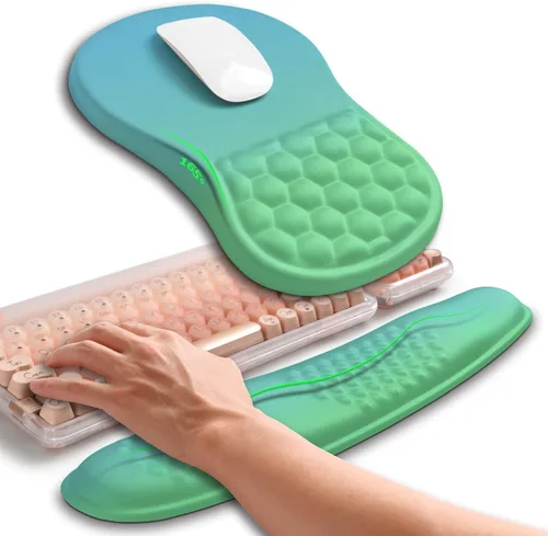 Vista 7 de Hokafenle Combinación 2 en 1, reposamuñecas para teclado Wave y almohadilla ergonómica para ratón con curvatura, soporte de muñeca para aliviar