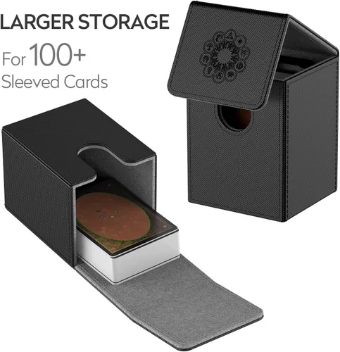 Vista 5 de Caja de cartas compatible con tarjetas MTG, funda para tarjetas coleccionables con 2 divisores por soporte, tamaño grande para más de 100 tarjetas