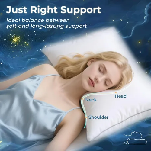 Vista 3 de Sasttie - Juego de 2 almohadas tamaño Queen, almohadas de cama para personas que duermen de lado, de espalda y sobre el estómago - Relleno