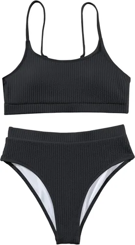 Vista 3 de Lilosy Conjunto de 2 piezas de traje de baño brasileño de cintura alta con control de abdomen y acanalado