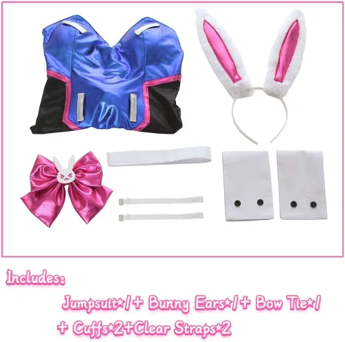 Vista 6 de NSPSTT Disfraz de conejo para mujer disfraz de Dva de conejo traje sexy para cosplay de Hana Song Claro