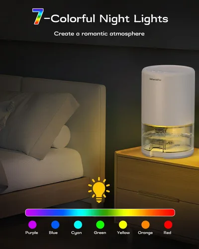 Vista 5 de Deshumidificador, deshumidificadores pequeños de 35 onzas para el hogar, baño, dormitorio, armario, ultra silencioso con modo de suspensión, 7 luces