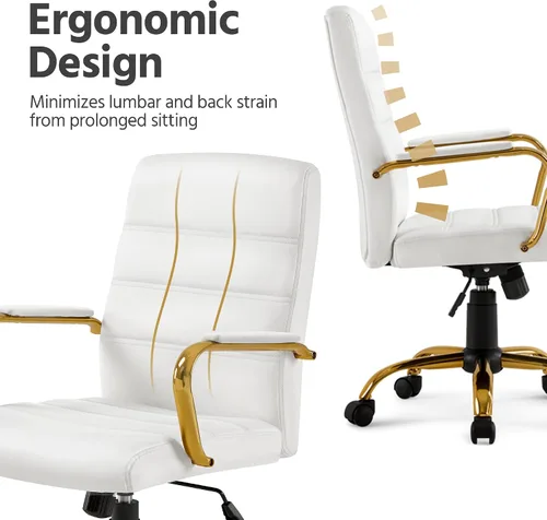 Vista 12 de Topeakmart - Silla de escritorio de oficina con brazos, respaldo medio, color negro y dorado, piel sintética