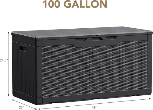 Vista 6 de Devoko Caja grande de resina impermeable de 100 galones para interiores y exteriores, contenedor de almacenamiento con cerradura para muebles