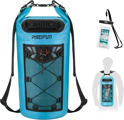 Vista 35 de Piscifun Bolsa seca, mochila flotante impermeable 10L/20L/30L/40L con funda impermeable para teléfono para navegación, kayak, pesca