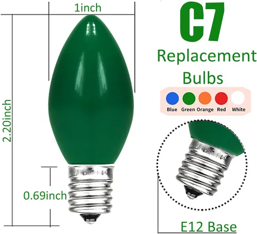 Vista 5 de Bombillas de repuesto C7, bombillas de Navidad multicolor, base de candelabro E12, incandescente de 5 vatios para luces de cadena al aire libre