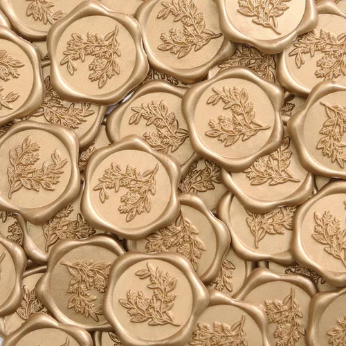 Vista 10 de UNIQOOO Calcomanías de sello de cera, calcomanías de sello de invitación de boda de rama de olivo, 100 calcomanías autoadhesivas Prosecco Metallic