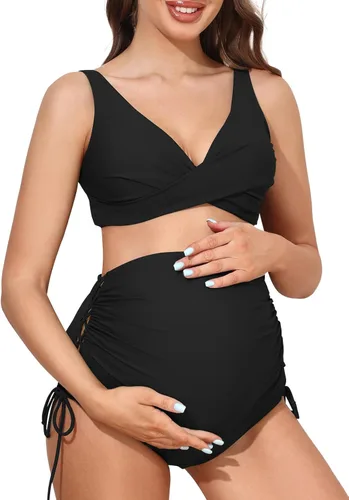 Summer Mae Traje de baño de maternidad con cordones frontales y dos piezas, traje de baño de embarazo