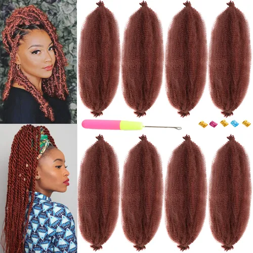 Vista 13 de Cabello para Trenzas Marley Twist de 16 Pulgadas, 8 Paquetes de Cabello Afro Twist Elástico, Cabello Spring Twist Pre-esponjado, Cabello Rizado