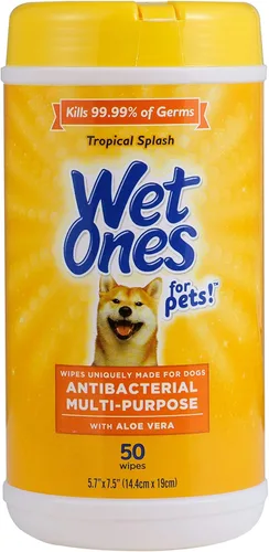 Vista 9 de Wet Ones Toallitas multiusos para mascotas para perros, con aloe vera, antibacterianas, mata gérmenes, aroma tropical salpicadura, paquete de 3, 100