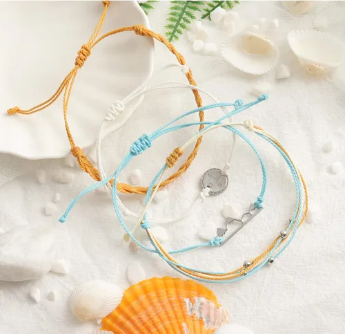 Vista 5 de choice of all Lindas pulseras para adolescentes y niñas, pulsera de cuerda de girasol, tobilleras de verano con océano, ajustables, impermeables