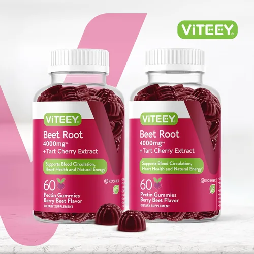 Vista 2 de Viteey Gomitas de raíz de remolacha de 4000 mg [de 80 mg de extracto 50:1] con cereza ácida - para un apoyo saludable de la presión arterial