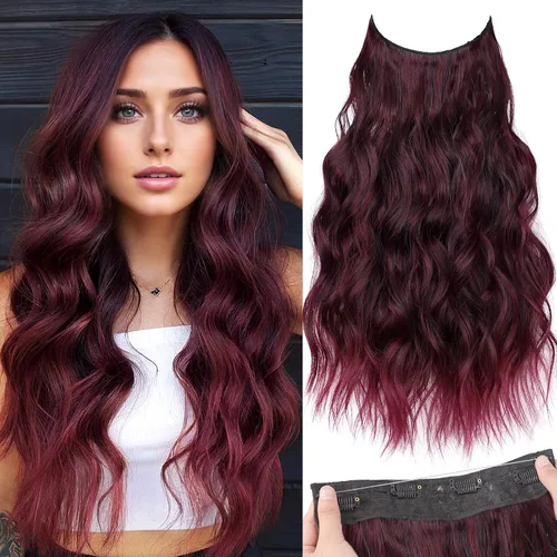 Vista 20 de KooKaStyle - Extensiones de cabello con hilo invisible, diadema transparente, ajustables, 4 clips fijadores, cabello largo y ondulado de 12