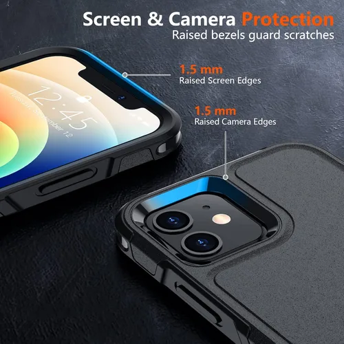 Vista 2 de SPIDERCASE Funda diseñada para iPhone 12/iPhone 12 Pro, protección contra caídas de grado militar de 10 pies, con 2 protectores de pantalla