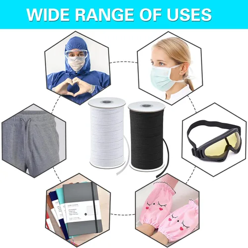 Vista 5 de Coopay Bandas elásticas planas de 1/2 pulgada de largo y 100 yardas de largo, cuerda elástica plana para coser proyectos de bricolaje, artes y Blanco