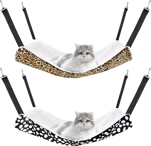 Vista 16 de Jetec Hamaca colgante reversible de 2 piezas para gatos, hamaca suave y transpirable para jaula de mascotas con correas ajustables y ganchos