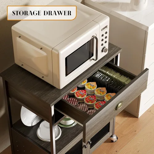 Vista 20 de Catrimown Estación de carrito de café, estación de soporte de café, soporte pequeño para microondas con cajón, estación de café móvil de granja