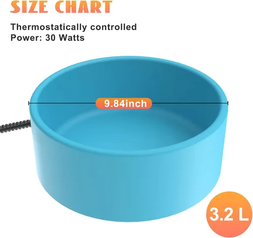Vista 3 de Tazón calefactable para mascotas, cuenco de agua para perros con alambre antimordidas para perros, gatos, conejos, pollos (azul)
