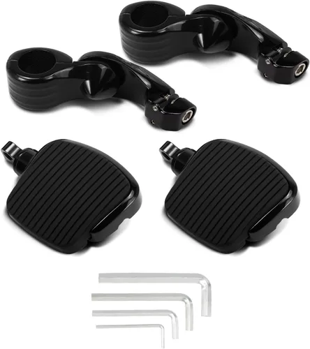 Vista 5 de Kit de montaje y mini estribo corto en ángulo para Harley Touring Street Glide Road King Dyna Softail con protector de motor de 1.25 pulgadas (negro)