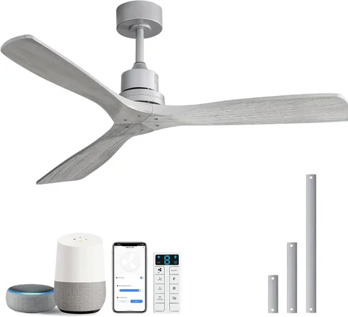 Vista 15 de Sofucor Ventilador de techo de perfil bajo con luces con control remoto de 52 pulgadas, ventilador de techo de montaje empotrado moderno con hoja