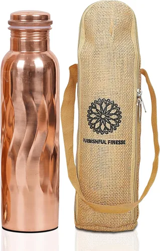 Vista 9 de Botella de agua de cobre 100% puro para beber, botella de cobre con acabado antiguo de 34 onzas, a prueba de fugas, ecológica, recipiente ayurvédico