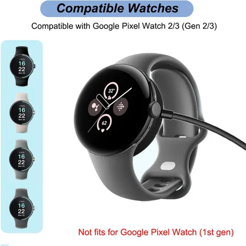 Vista 2 de Cargador magnético de repuesto para Pixel Watch 2/3 para Google Pixel Watch 2/3 (negro y blanco, USB tipo A)