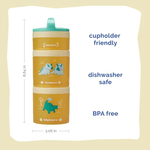 Vista 2 de Whiskware - Dinosaurios - Recipientes apilables para aperitivos para bebés, niños y niños pequeños, 3 vasos apilables para la escuela o el viaje