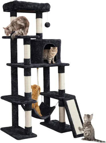 Vista 14 de Yaheetech Árbol resistente de 54 pulgadas para gatos grandes, condominio de gatitos de varios niveles con postes rascadores, hamaca y percha Beige
