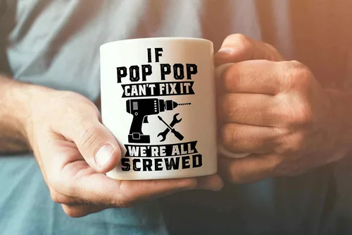 Vista 6 de Mad Ink Fashions If Pop Pop Can't Fix it We're All Screwed White - Taza de café de oficina (11 oz)