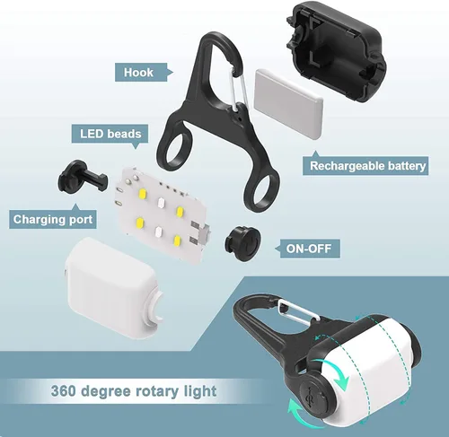 Vista 5 de Dog Lights for Night Walking, Clip on Dog Collar Light - 3 Modes, USB-C Rechargeable, IP65 Waterproof, LED Safety Light for Running, Camping