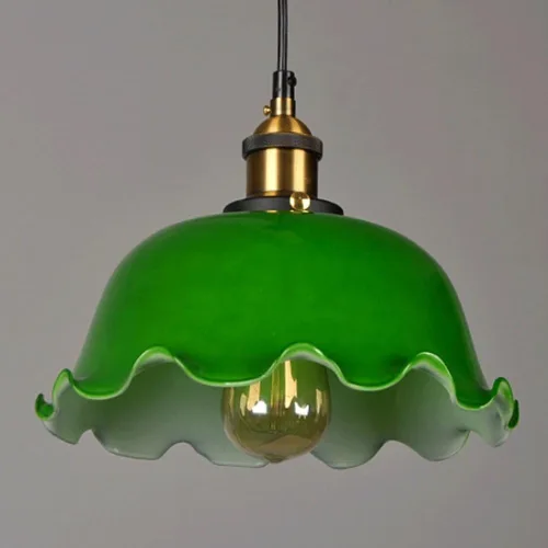 Vista 6 de 2 Pack Retro Pendant Light Fixtures, Nordic Single Head Green Glass Shade Ceiling Hanging Lighting, 59.1in Adjustable Height E27/E26 Sockets